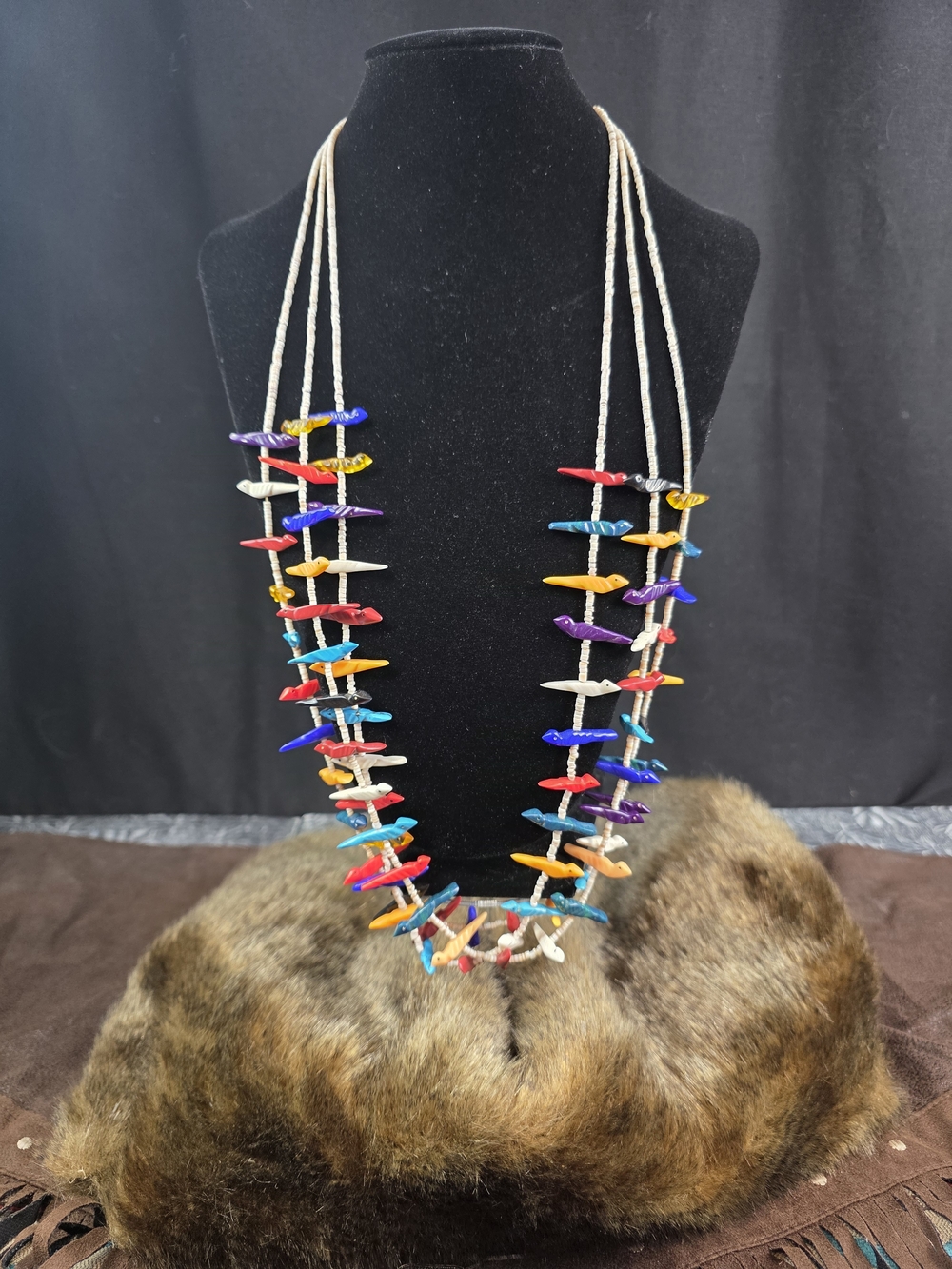 Native American Authentic Mid Century Multi Strand Fetish Necklace